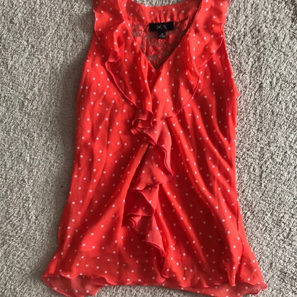 BCX Tops - Coral and white polka dot ruffle tank
